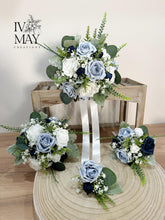 Load image into Gallery viewer, Wedding Day Brides Bouquet- Wedding packages - Dark green -Sage - Navy blue - Dusty Blue bouquets - Wedding Flowers