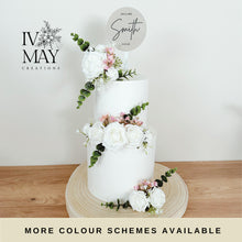 Load image into Gallery viewer, FULL SET White and Dusty Pink gypsophila eucalyptus leaf cake topper wedding decorations floral arrangement - Custom Personalised Topper