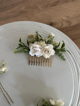 Load image into Gallery viewer, Wedding Hair accessories and Corsage - Hair Flowers - Green Cream / Ivory Hair Comb - Bobby Pin - Hair Grips - Prom