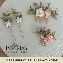 Load image into Gallery viewer, Wedding Hair accessories and Corsage - Hair Flowers - Green Cream / Ivory Grey and Blush Pink Hair Comb - Bobby Pin - Hair Grips - Prom