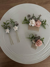 Load image into Gallery viewer, Wedding Hair accessories and Corsage - Hair Flowers - Green Cream / Ivory Grey and Blush Pink Hair Comb - Bobby Pin - Hair Grips - Prom