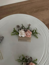 Load image into Gallery viewer, Wedding Hair accessories and Corsage - Hair Flowers - Green Cream / Ivory Grey and Blush Pink Hair Comb - Bobby Pin - Hair Grips - Prom