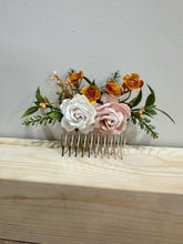 Load image into Gallery viewer, Wedding Hair accessories and Corsage - Hair Flowers - Green Cream / Ivory Blush pink Burnt Orange Hair Comb - Bobby Pin - Hair Grips - Prom