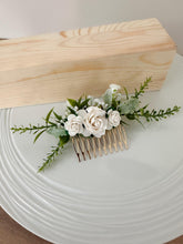 Load image into Gallery viewer, Paper Rose Wedding Hair Comb & Corsage: Green Cream Ivory Floral Hair Accessories