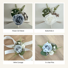 Load image into Gallery viewer, Wedding Day Brides Bouquet- Wedding packages - Dusty Blue - White/Ivory - Dark Green - Sage Bouquets - Wedding Flowers