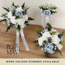 Load image into Gallery viewer, Wedding Day Brides Bouquet- Wedding packages - Dusty Blue - White/Ivory - Dark Green - Sage Bouquets - Wedding Flowers