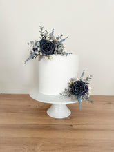 Load image into Gallery viewer, Dusty Blue Rose Cake Topper: Eucalyptus & Gypsophila Floral Arrangement
