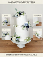 Load image into Gallery viewer, Dusty Blue Floral Cake Topper: Gypsophila & Eucalyptus Wedding Decoration