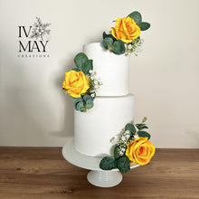Load image into Gallery viewer, FULL SET Wedding Christening Cake Flower Arrangement Topper & Decorations Roses - Silk Rose - Yellow