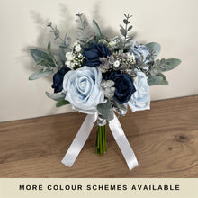 Load image into Gallery viewer, Wedding Bouquet: Navy, Dusty Blue & Sage Foam Roses