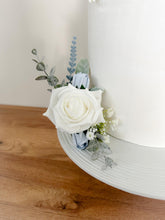 Load image into Gallery viewer, Cake hoop Flowers Dusty blue lavender gypsophila eucalyptus leaf cake topper wedding decorations floral arrangement - Custom Colours