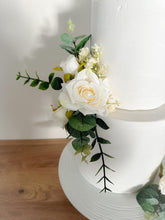 Load image into Gallery viewer, FULL SET cake flowers - Artificial Silk cake flowers - Cream roses - gypsophila eucalyptus leaf wedding decorations floral arrangement