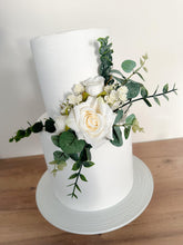 Load image into Gallery viewer, FULL SET cake flowers - Artificial Silk - Cream roses - gypsophila eucalyptus leaf wedding decorations floral arrangement Cake garland