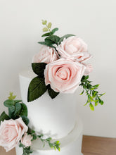 Load image into Gallery viewer, FULL SET Wedding Christening Cake Flower Arrangement Topper Decorations foam roses eucalyptus Blush Pink