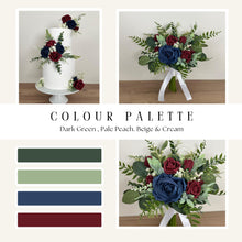 Load image into Gallery viewer, Burgundy & Navy Wedding Bouquet: Dark Green Eucalyptus, Foam Roses