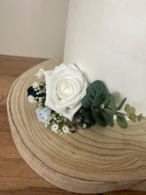 Load image into Gallery viewer, Dusty Blue Rose Cake Topper: Wedding Christening Flower Arrangement