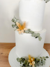 Load image into Gallery viewer, Preserved Dried Foliage Wedding christening cake flower arrangement topper eucalyptus bunny tails
