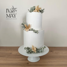 Load image into Gallery viewer, Preserved Dried Foliage Wedding christening cake flower arrangement topper eucalyptus bunny tails