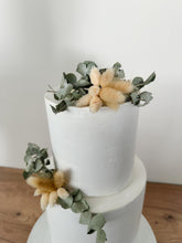 Load image into Gallery viewer, Preserved Dried Foliage Wedding christening cake flower arrangement topper eucalyptus bunny tails