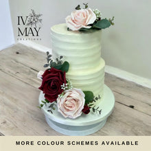 Load image into Gallery viewer, FULL SET Wedding Christening Cake Flower Arrangement Topper & Decorations Roses - Burgundy - Blush Pink