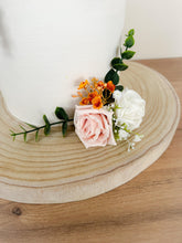 Load image into Gallery viewer, White Blush Pink Burnt Orange gypsophila eucalyptus leaf cake topper wedding decorations floral arrangement - Custom Personalised Topper