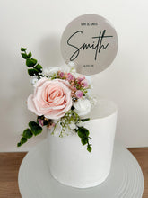 Load image into Gallery viewer, Blush Pink Rose Wedding Cake Topper: Gypsophila & Eucalyptus Floral Arrangement