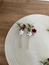 Load image into Gallery viewer, Wedding Hair accessories and Corsage - Hair Flowers - Green Cream / Ivory and Burgundy Hair Comb - Bobby Pin - Hair Grips - Prom
