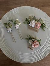 Load image into Gallery viewer, Wedding Hair accessories and Corsage - Hair Flowers - Green Cream / Ivory and Blush Pink Hair Comb - Bobby Pin - Hair Grips - Prom