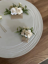 Load image into Gallery viewer, Wedding Hair accessories and Corsage - Hair Flowers - Green Cream / Ivory Hair Comb - Bobby Pin - Hair Grips - Prom