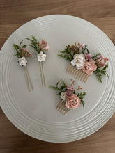 Load image into Gallery viewer, Wedding Hair accessories and Corsage - Hair Flowers - Green Cream / Ivory Blush Pink Dusty Pink Hair Comb - Bobby Pin - Hair Grips - Prom