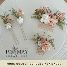 Load image into Gallery viewer, Wedding Hair accessories and Corsage - Hair Flowers - Green Cream / Ivory Blush Pink Dusty Pink Hair Comb - Bobby Pin - Hair Grips - Prom