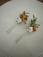 Load image into Gallery viewer, Wedding Hair accessories and Corsage - Hair Flowers - Green Cream / Ivory Blush pink Burnt Orange Hair Comb - Bobby Pin - Hair Grips - Prom