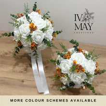 Load image into Gallery viewer, Wedding Day Brides Bouquet- Wedding packages - White/Ivory - Burnt Orange - Dark Green - Sage Bouquets - Wedding Flowers