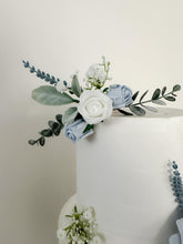 Load image into Gallery viewer, Cake hoop Flowers Dusty blue lavender gypsophila eucalyptus leaf cake topper wedding decorations floral arrangement - Custom Colours