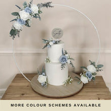 Load image into Gallery viewer, Cake hoop Flowers Dusty blue lavender gypsophila eucalyptus leaf cake topper wedding decorations floral arrangement - Custom Colours