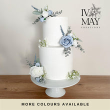 Load image into Gallery viewer, Dusty Blue Rose Cake Topper: Gypsophila & Eucalyptus Wedding Floral
