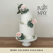 Load image into Gallery viewer, Blush pink Wedding christening cake flower arrangement topper mini eucalyptus roses more colours available