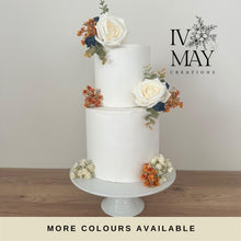 Load image into Gallery viewer, Cake Flowers - Wedding Cake Flowers - Cake Topper - Cream - Burnt Orange - Navy Blue - Christening / Birthday cake decoration Gypsophila