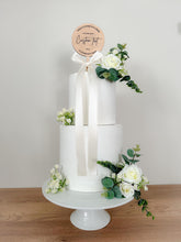 Load image into Gallery viewer, Custom Wedding Cake Topper: Green Eucalyptus & Cream Floral Arrangement