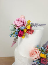 Load image into Gallery viewer, Foam Rose Cake Flower Arrangement: Dusty Blue & Pink Wedding Decor