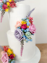 Load image into Gallery viewer, Foam Rose Cake Flower Arrangement: Dusty Blue & Pink Wedding Decor