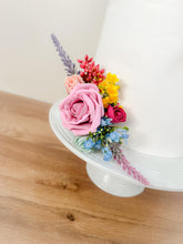 Load image into Gallery viewer, Foam Rose Cake Flower Arrangement: Dusty Blue & Pink Wedding Decor