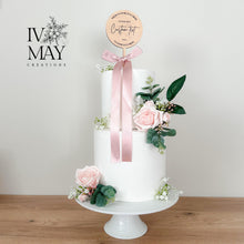 Load image into Gallery viewer, Blush Pink Floral Cake Topper: Custom Wedding Decoration