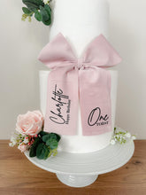 Load image into Gallery viewer, Blush Pink Cake Topper Set: Floral & Personalized Bow