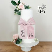 Load image into Gallery viewer, Blush Pink Cake Topper Set: Floral & Personalized Bow