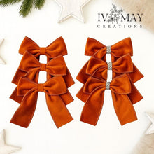 Load image into Gallery viewer, Luxury Handmade Velvet Christmas Tree Bows: Copper, Burnt Orange, Rust (Set of 3 or 6)