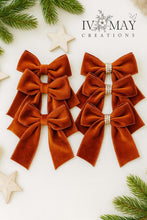 Load image into Gallery viewer, Luxury Handmade Velvet Christmas Tree Bows: Copper, Burnt Orange, Rust (Set of 3 or 6)