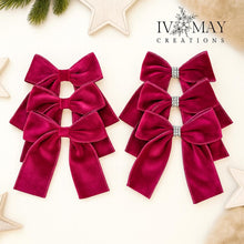 Load image into Gallery viewer, Luxury Handmade Velvet Christmas Tree Bow Clip: Hot Pink Holiday Decor