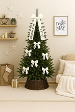 Load image into Gallery viewer, Personalised Family Name Christmas Tree Bows - Christmas at the - Velvet Christmas Tree Bow Topper - Christmas tree clip on bows - White