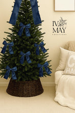 Load image into Gallery viewer, Luxury Handmade Velvet Christmas Tree Bow Topper: Navy Blue Diamanté Clip-On